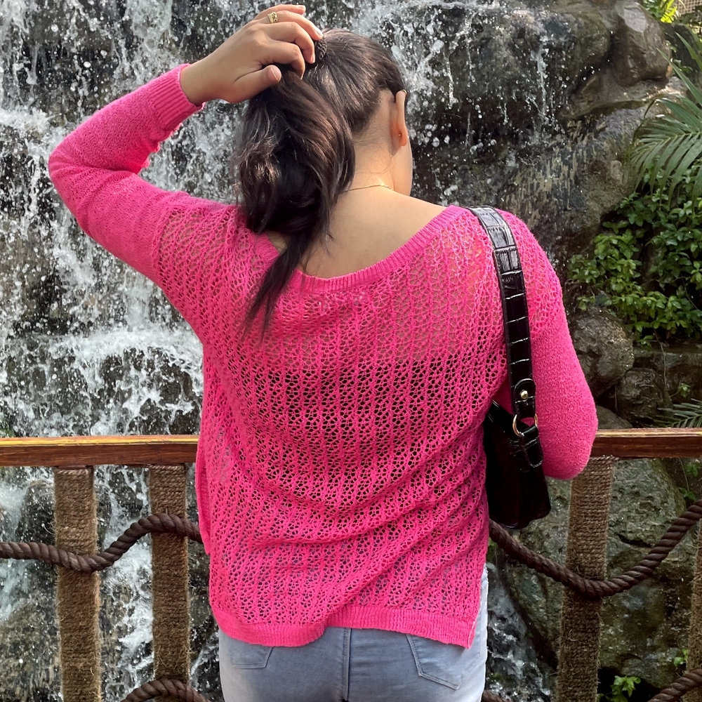 Abercrombie & fitch bright pink back crotchet sweater - Picture 1 of 8